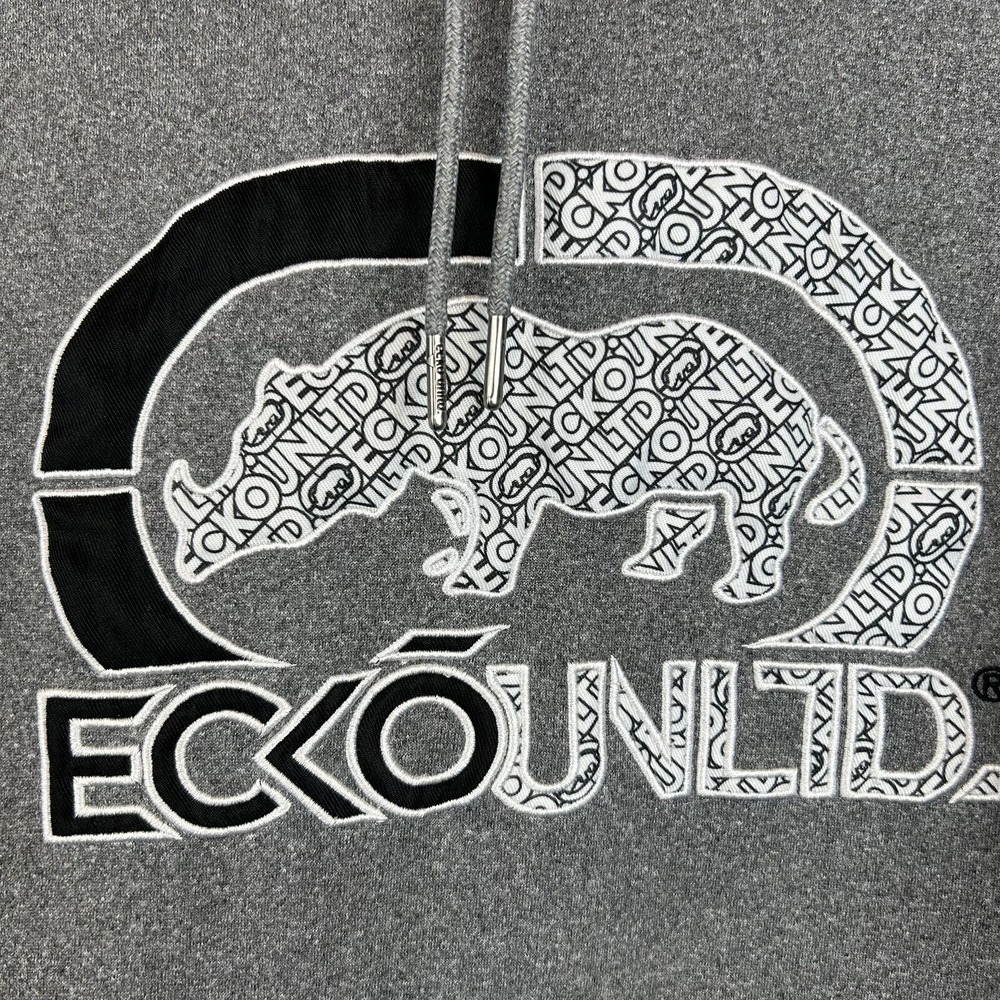 Ecko Unltd Hoodie Mens Large Gray Sweatshirt Grunge Rap Skate Y2K Big Logo